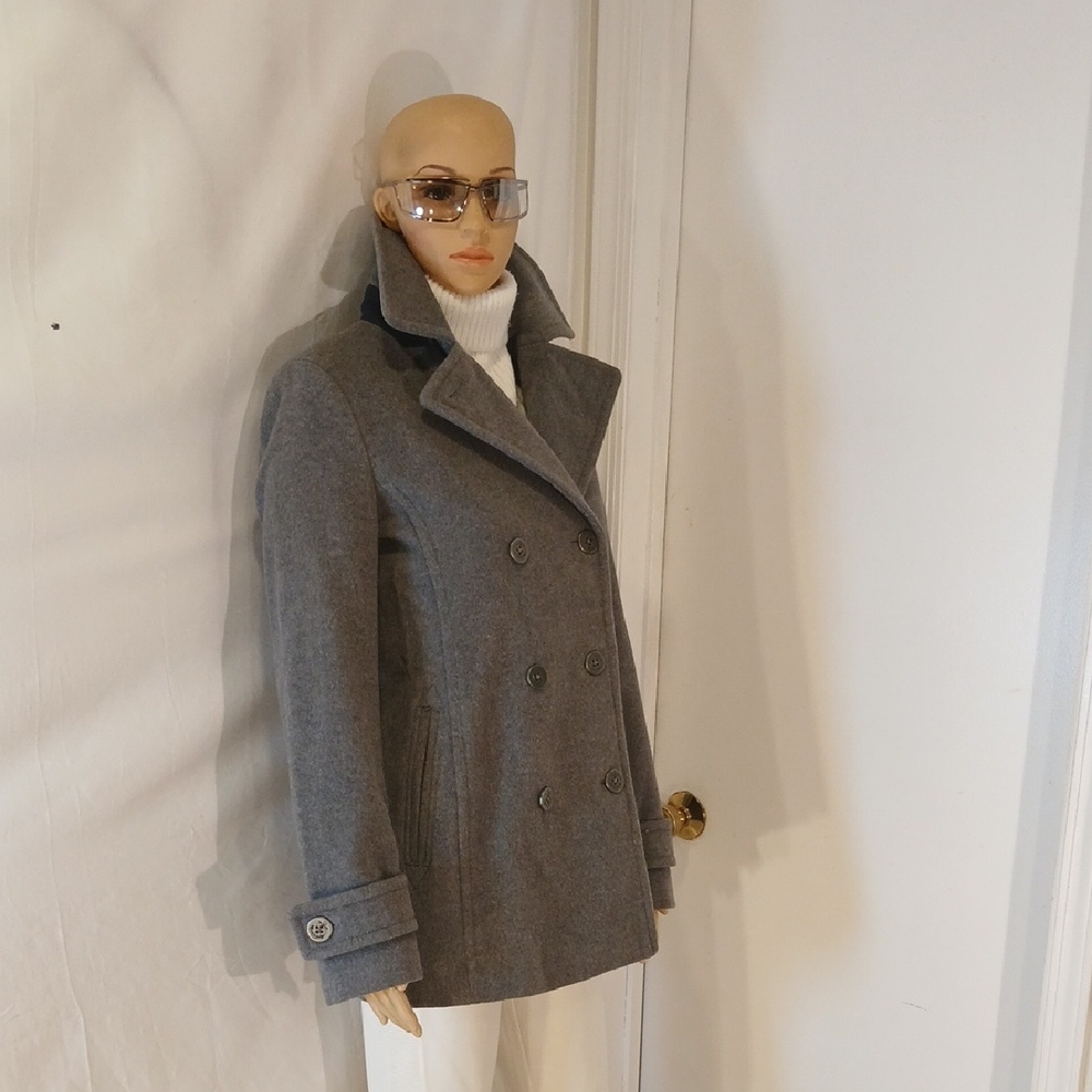 NWOT LANDS' END Gray Wool & Cashmere Blend Double-Breasted Pea Coat/Jacket - Picture 12 of 16